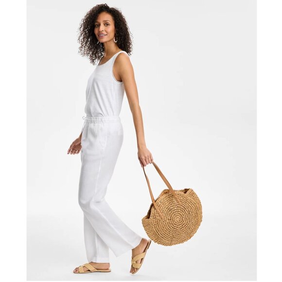 NWT Charter Club Women's 100% Linen Drawstring Pants in White size M - Picture 1 of 15
